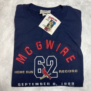 Vintage 90s 1998 Mark McGwire Cardinals Baseball Navy Blue T-shirt Sz XL MLB NWT